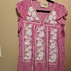 Savanna Jane Geometric Pink and White Ladies Dress
